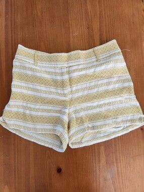 Banana Republic Yellow and White Patterned High-Waist Shorts